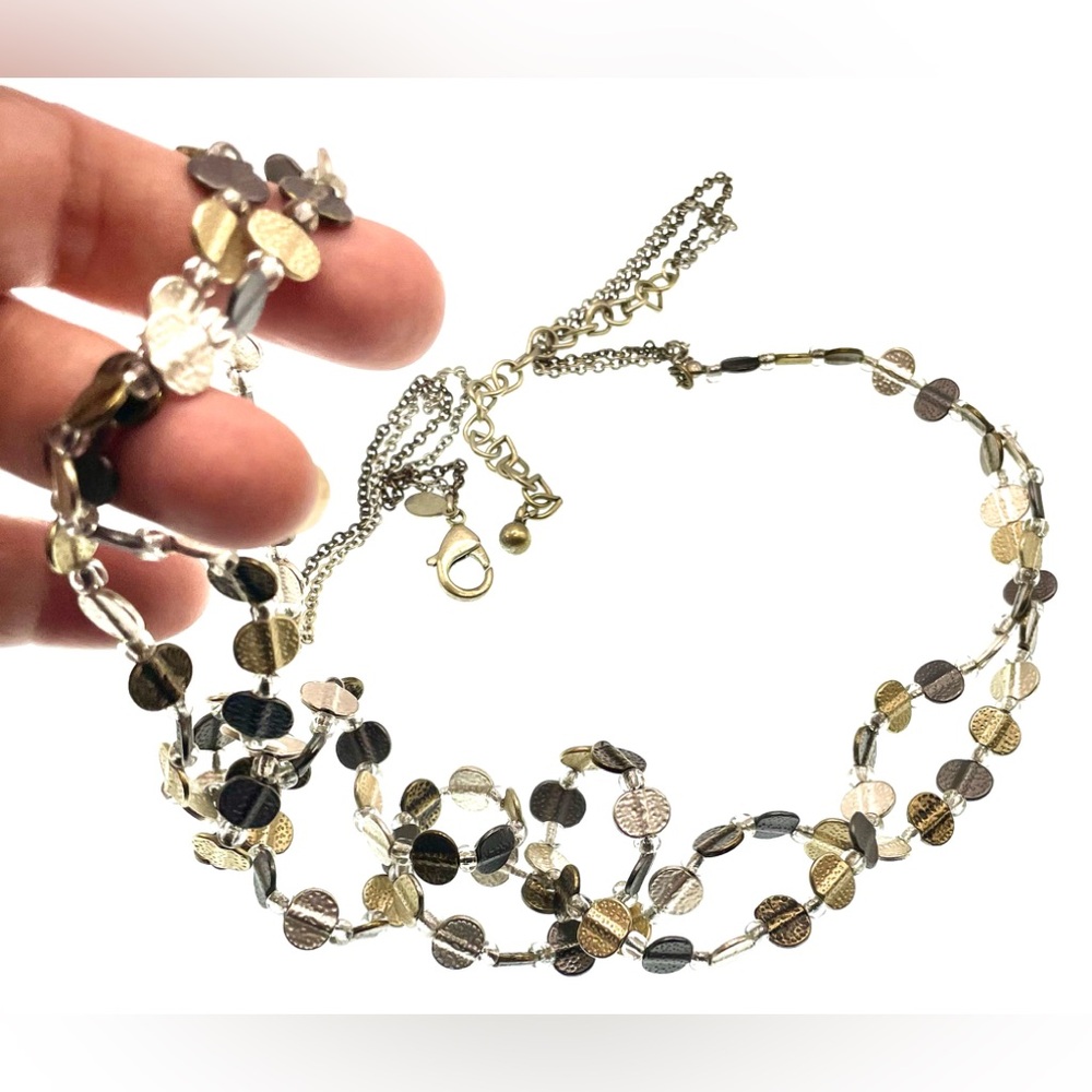 3 for $30 Chico’s Signed Silver Tone Long Double Strand Small Beaded Necklace